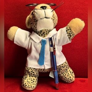 Profesional Cheetah Plush Toy with White Shirt and Glasses
